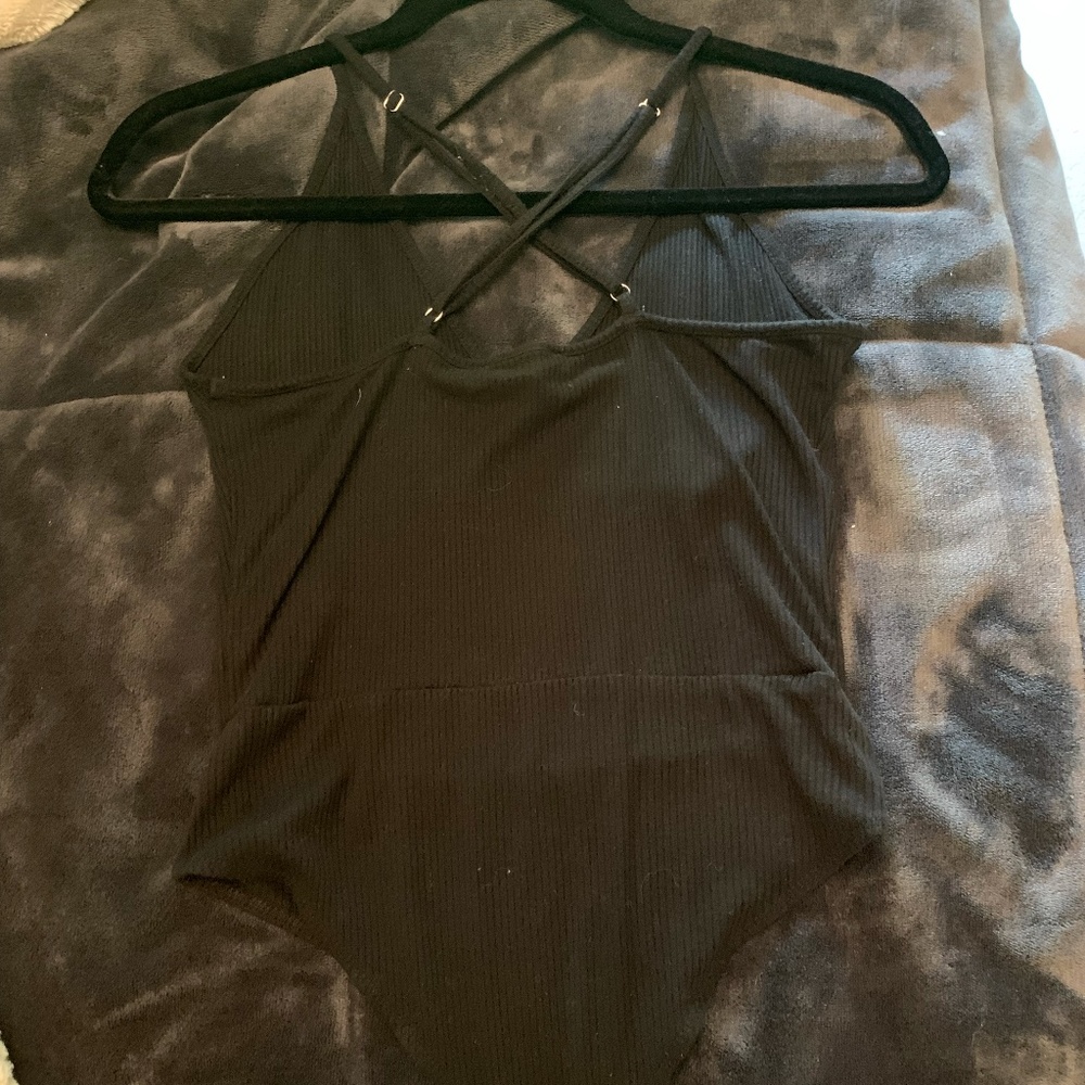 COPY - Forever21 black v-neck bodysuit with cross back